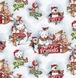 MERRY FRIENDS Cotton Print by Susan Winget BTY - Picture 1 of 1