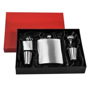 Flachmann-Set Geschenkbox Edelstahl | Trichter, 4 Bechern, Schlüsselanhänger | - Bild 1 von 8