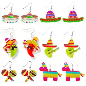 Fiesta Earrings for Women Cinco De Mayo Earrings Acrylic Cinco De Mayo Party Ear - Picture 1 of 6