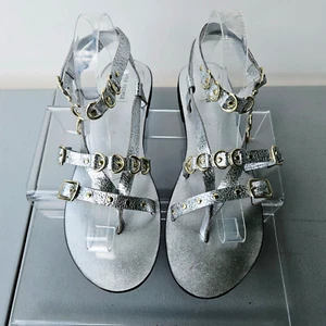 Free People Midas Touch Sandals Silver Leather Gold Hardware Size 10 - Picture 1 of 8