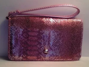 NEW Pink Metallic Snake Wristlet Wallet Universal Cell Phone Case iPhone LG ATT - Picture 1 of 4