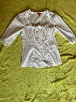 Dirndl Bluse, längere taillierte Form, auch für Lederhose geeignet, weiß, Gr. 40 - Bild 1 von 4