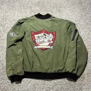 1990's Mickey Mouse Jacket Large Disney Windbreaker Flight Bomber Green Shark - Picture 1 of 10