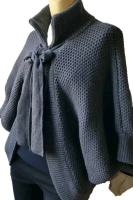 Suéter capuz poncho lã Banana Republic cinza extra fino merino pulôver P - Imagem 1 de 4