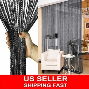 String Door Curtain Room Divider Crystal Tassel Fringe Window Black - Picture 1 of 5
