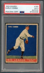 1933 Goudey Earle Combs #103 PSA 3, Auto 5 - only (1) higher - Picture 1 of 3