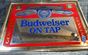 Vintage 1990 Original Budweiser On Tap Sammlerstück Glas Spiegel Bar Schild - Bild 1 von 7