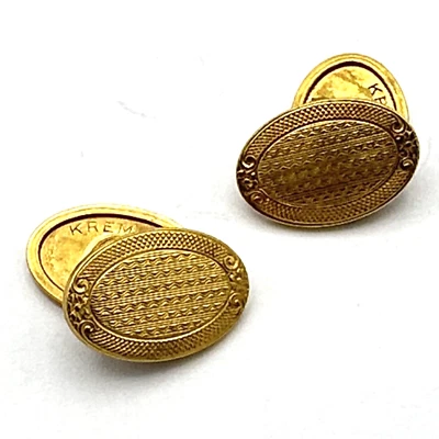 KREMENTZ gold-plated oval cufflinks - vintage double-sided chain link geometric - Image 1 of 4