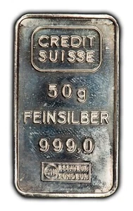 Credit Suisse 50 gram 1.6 oz Silver Vintage Bar - SKU-F8485 - Picture 1 of 4