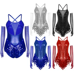Mujeres Ropa de Baile Rumba Body Borla Baile Ballet Lentejuelas Estrás Unitard - Imagen 1 de 56