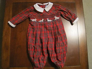 Kutsche Boutiquen Mädchen rot kariert gesmokter Dalmatiner Hund Strampler 6 Monate gebraucht, in einwandfreiem Zustand - Bild 1 von 4