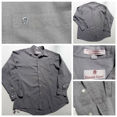 ETIENNE AIGNER Mens Gray Light White Stripes Button Dress Shirt 16 1/2 34/35 - Image 1 of 4