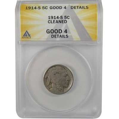 1914 S Indian Head Buffalo Nickel G 4 Details ANACS 5c Coin SKU:I22303 - Image 1 of 4