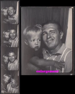 GRUMPY FUSSY BOY & PATIENT HANDSOME RUGGED DAD ~ 1960s PHOTOBOOTH STRIP - Picture 1 of 6