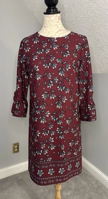 Usado en Excelente Condición Vestido Nanette Lepore Para Mujer Talla 6 Rojo Floral Arándano Floral Manga Campana Foto 1 de 4