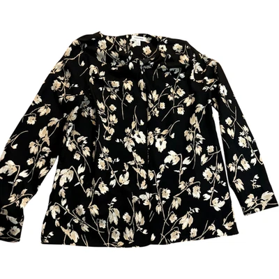 Nordstrom Mujer Talla Pequeña Blanco y Negro Patrón Floral Cuello Redondo Mangas Largas Foto 1 de 4