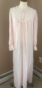 Vintage Barbizon Long Sleeve Pink Cotton  Nightgown Lace Trim Women’s M - Picture 1 of 6