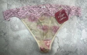 Vtg Nylon Panty Thong NOS Gilligan O’Malley Sheer Lace Pink Victorian Rose XL - Picture 1 of 8