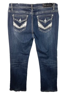 LA Idol USA Jeans Größe 17 39 W x 29 L Strass verziert Boho dicke Nähte - Bild 1 von 10