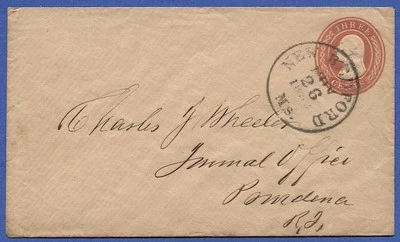 US 1854 U10  3c envelope Used New Bedford, Ms. to Pomdena, RI - Image 1 of 2