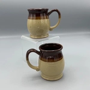 Vtg Pair Stoneware 3 Tone Brown Coffee Mugs Japan Tea Cups Cottagecore Farmcore - Picture 1 of 9