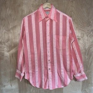 VINTAGE 70s PHILLIPS COTTON AZTEC USA MADE BUTTON DOWN SHIRT PINK WHITE SZ 15.5 - Picture 1 of 9