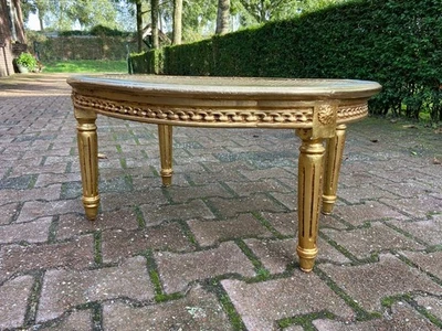 Coffee Accent Table French Louis XVI Vintage 1950s Gold Leaf Cane Beechwood - Image 1 of 4