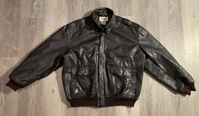 Vintage LL Bean Dark Brown Bomber Jacket  100% Leather Made In USA Men’s Size L - Image 1 of 4