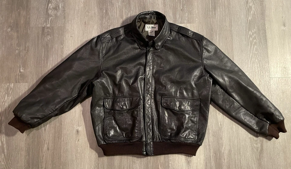 Vintage LL Bean Dark Brown Bomber Jacket  100% Leather Made In USA Men’s Size L - Image 1 of 4