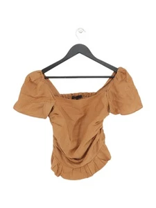 Maje Women's Top UK 8 Tan Linen with Polyamide Short Sleeve Round Neck Basic - Picture 1 of 5