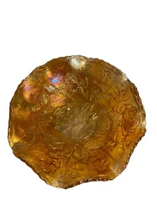 Vintage IMPERIAL GLAS RINGELBLUME OFFEN ROSE KARNEVAL GLANZ GEKRÄUSELT FUSS SCHALE - Bild 1 von 5