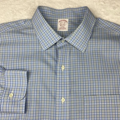 Brooks Brothers Mens Dress Shirt 17.5-34 Blue/Yellow Plaid Classic Fit No Iron - Image 1 of 4