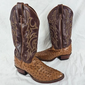 VTG Justin Full Quill Ostrich Leather Boots Cognac Western Cowboy Boots Size 8 B - Picture 1 of 24