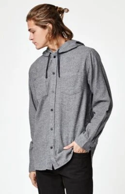 CAMISA DE HOMBRE MODERNA DIVERSIÓN CON CAPUCHA GRIS ABOTONADA SUDADERA CON CAPUCHA TEJIDA NUEVA $59 Foto 1 de 4