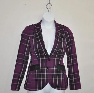 Button Front Plaid Elongated Jacket Size XS Purple Multi - Picture 1 of 2