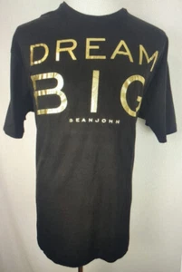 Sean John P Diddy T Shirt Dream Big 2 XL Short Sleeve Black Gold Spell Out New - Picture 1 of 12