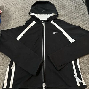 Vintage Nike Dri Fit Full Zip Up Hoodie Jacket Hooded Black Womens Size M 8-10 - Picture 1 of 6