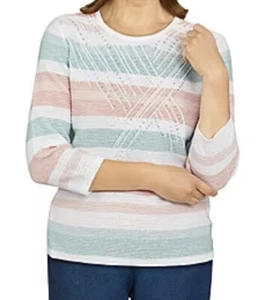 Suéter Alfred Dunner PEACHY KEEN Rayas Texturizado Cuentas Talla 2X Nuevo con Etiquetas - Imagen 1 de 6