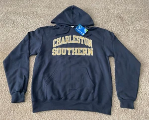 Charleston Southern University VTG Champion Navy Hooded Sweatshirt Mens Med NWT - Picture 1 of 7