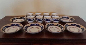 Antique Copeland China Cup & Saucer Set (8 cups & 6 saucers)- Cobalt Blue & Gilt - Picture 1 of 24