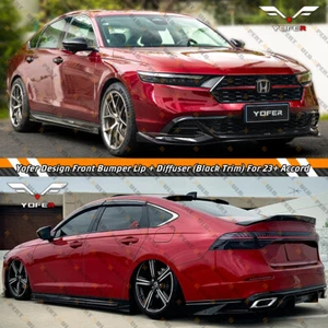 For 2023-25 Honda Accord 11Th Yofer Gloss Black Front Bumper Lip + Rear Diffuser - Picture 1 of 19