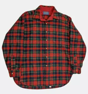 Pendleton Hombres L Camisa Chaqueta Lana Roja Christie Tartán Cuadros Abotonada De Colección - Imagen 1 de 8