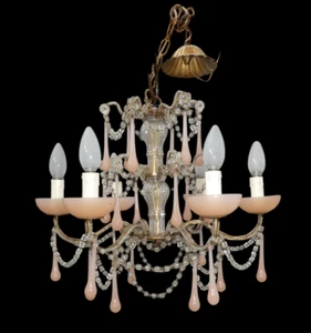 Vintage italian pink murano drops Glass Chandelier lamp - Picture 1 of 12