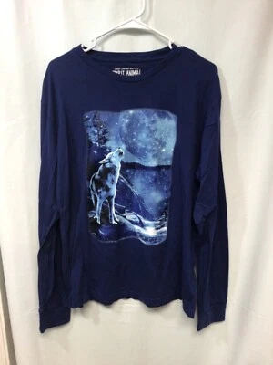 Camiseta Spirit Animal (Lobo/Luna) Azul Grande Manga Larga Algodón T13 Foto 1 de 4