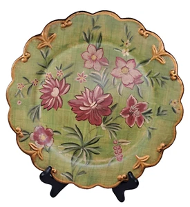 IMAX Floral Decorative Plate Sage Pinks Golden Bronze Trim 11.5 in. - Picture 1 of 10