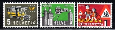 1956 Switzerland SC# 355,357 - First Swiss Post Bus - 3 Different Stamps - Used - Image 1 of 2
