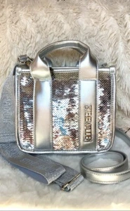 STEVE MADDEN Silver Sequin Bling Metallic Tote Convertible Bag 2 Strap BWebberQ - Picture 1 of 10