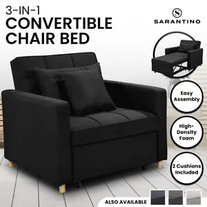 Suri 3-in-1 Convertible Sofa Chair Bed Lounger by Sarantino - Black - Picture 1 of 11