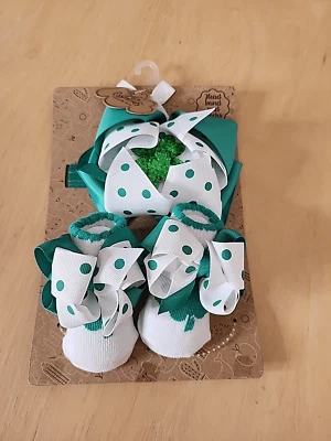 Baby Infant Head Band & Socks Set  Irish Clover St Patricks Day 0-6M  New NWT - Image 1 of 4