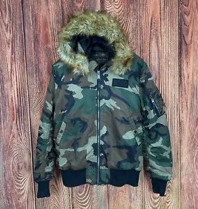 Alpha Industries MA-1 Hooded Bomber Jacket Camo Jacket Faux Fur - Picture 1 of 13